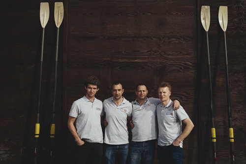 Billy the skipper with his Indian Ocean rowing crew, UK