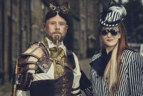 A couple participating in the Steam Punk convention in Hayworth, North Yorkshire